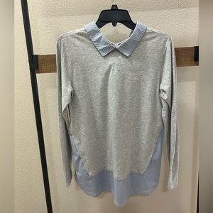 The Limited L size shirt stripes white and blue with gray over shirt.